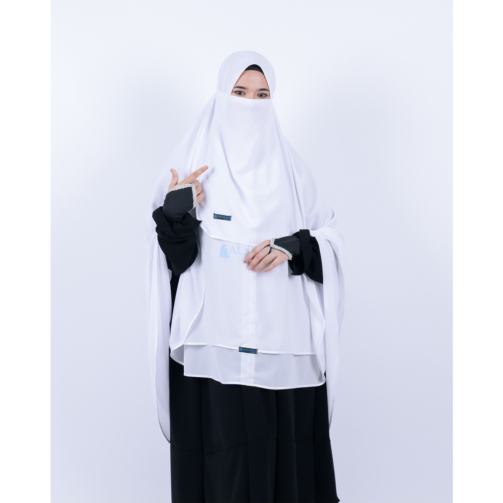 Alsyahra Exclusive Set Khimar Syari Umroh Walimah 2 Layer Bisban Cadar Size XL