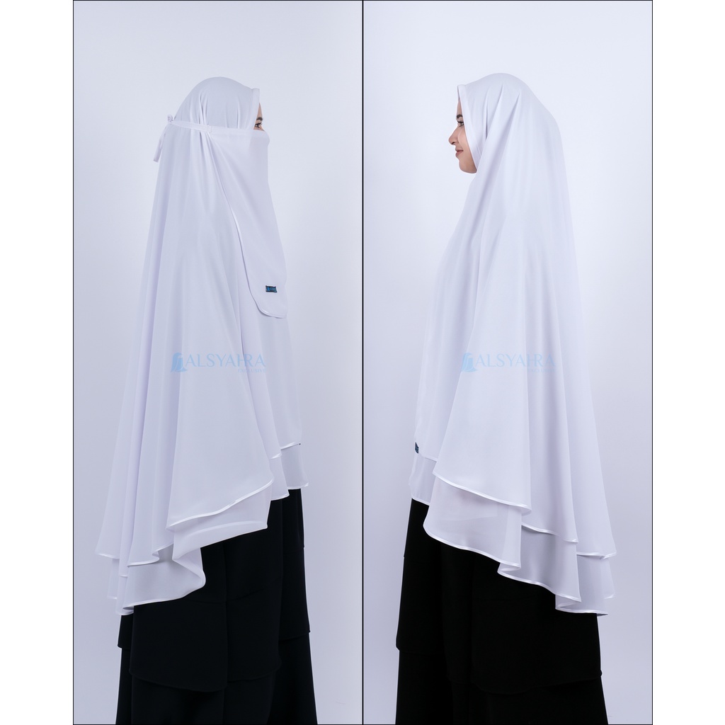 Alsyahra Exclusive Set Khimar Syari Umroh Walimah 2 Layer Bisban Cadar Size XL