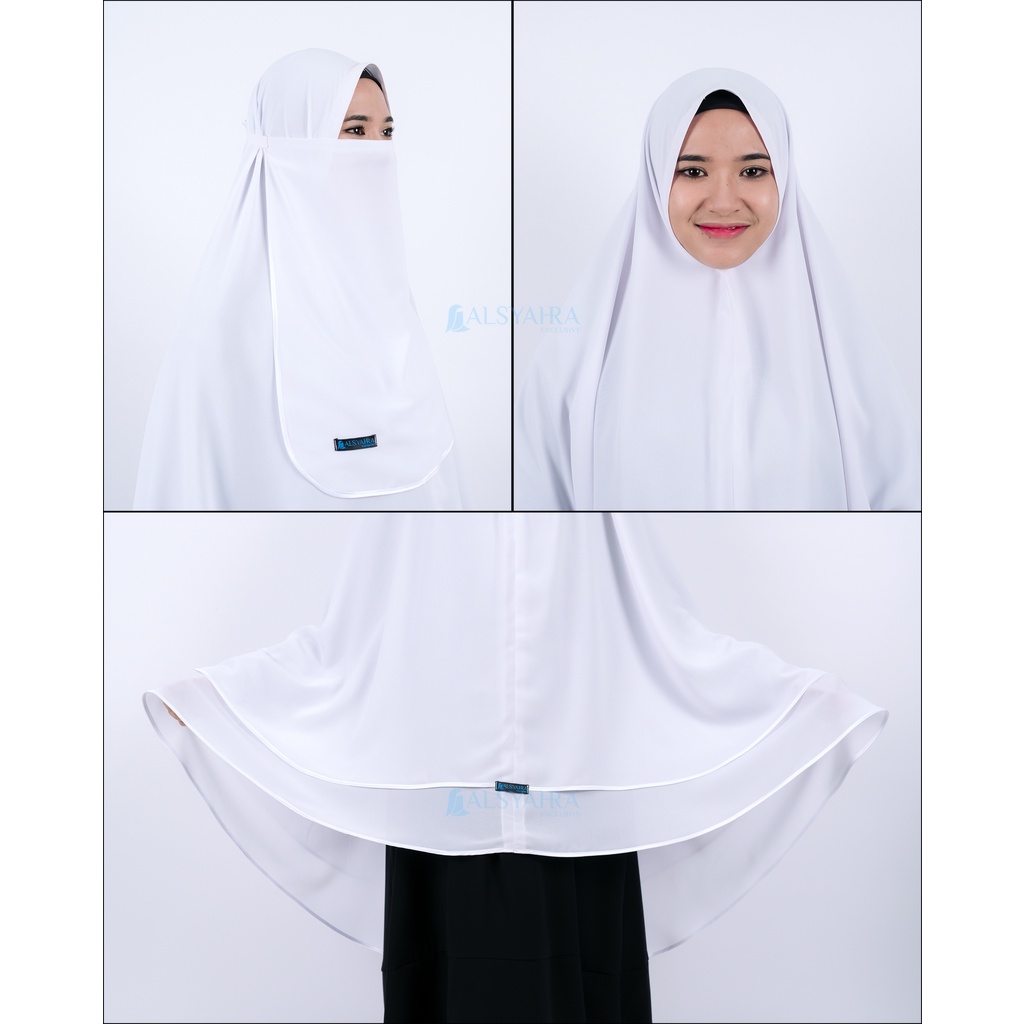 Alsyahra Exclusive Set Khimar Syari Umroh Walimah 2 Layer Bisban Cadar Size XL