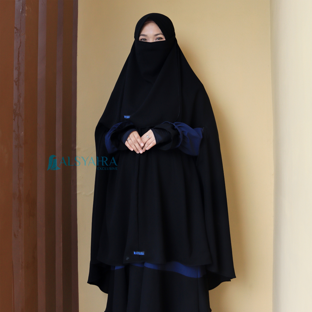 Alsyahra Exclusive - Set Khimar Syari Handzipper Cadar Tali Jetblack Size XXL