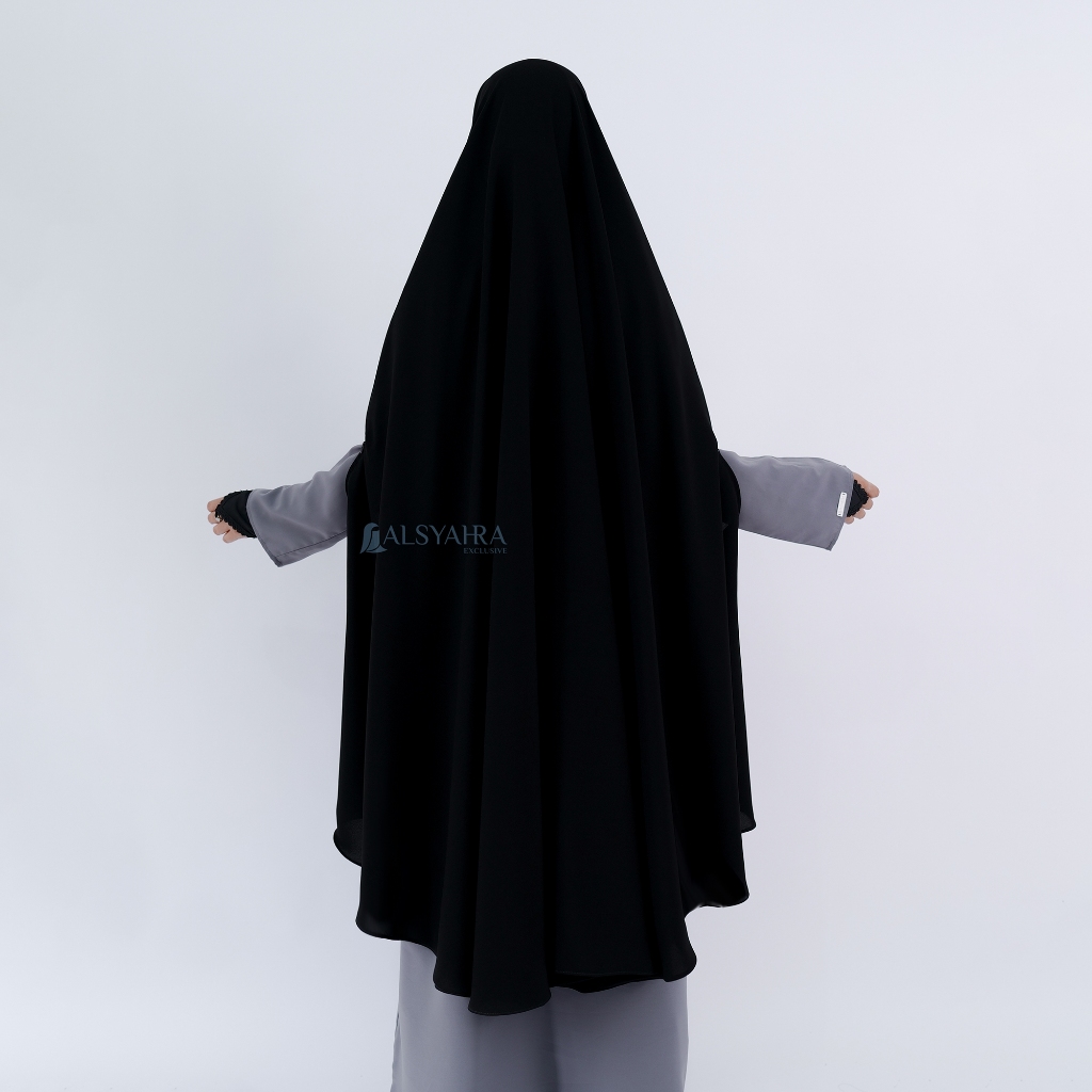 Alsyahra Exclusive - Set Khimar Syari Handzipper Cadar Tali Jetblack Size XXL