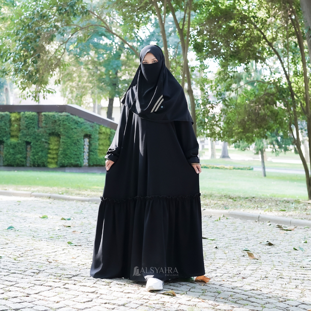 Alsyahra Exclusive BUNDLING Set Abaya Gamis Jamila Pashmina Hurun In Size L Cadar Tali Kiswah
