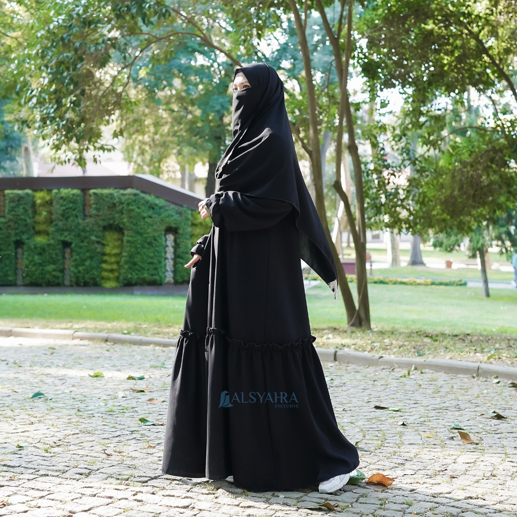 Alsyahra Exclusive BUNDLING Set Abaya Gamis Jamila Pashmina Hurun In Size L Cadar Tali Kiswah