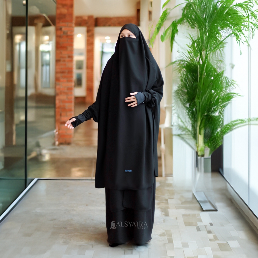 Alsyahra Exclusive - French Khimar Bandana Syari Khadijah Handsplit Jetblack