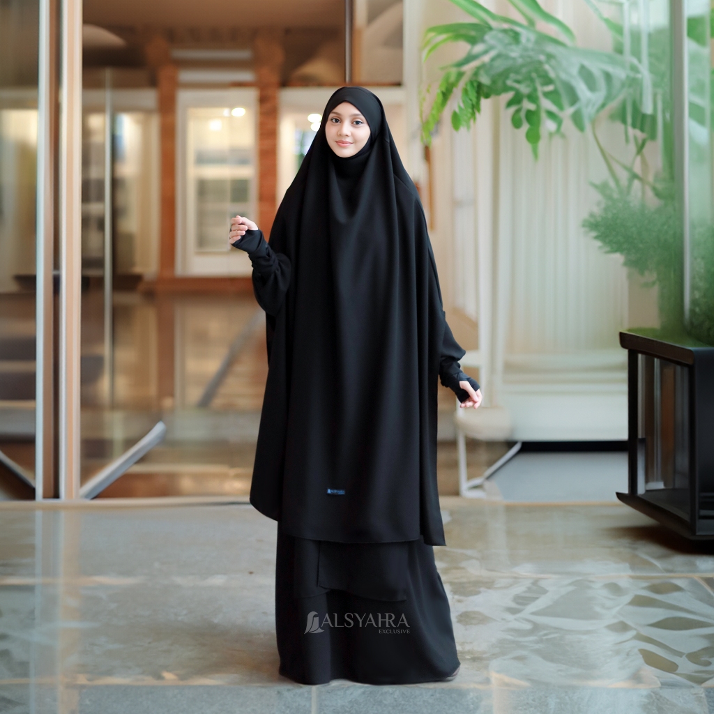 Alsyahra Exclusive - French Khimar Bandana Syari Khadijah Handsplit Jetblack