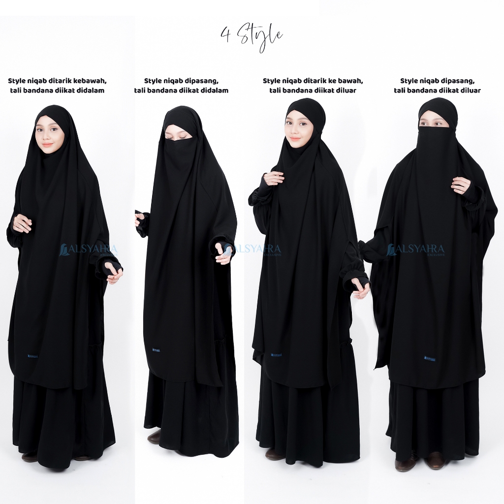 Alsyahra Exclusive - French Khimar Bandana Syari Khadijah Handsplit Jetblack
