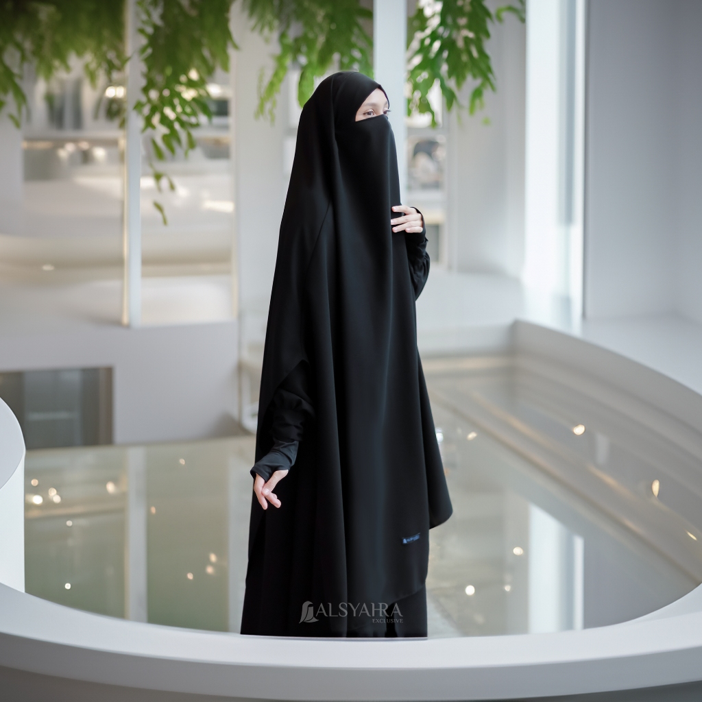 Alsyahra Exclusive - French Khimar Bandana Syari Khadijah Handsplit Jetblack