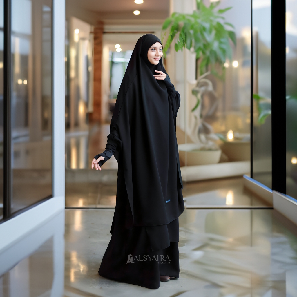 Alsyahra Exclusive - French Khimar Bandana Syari Khadijah Handsplit Jetblack
