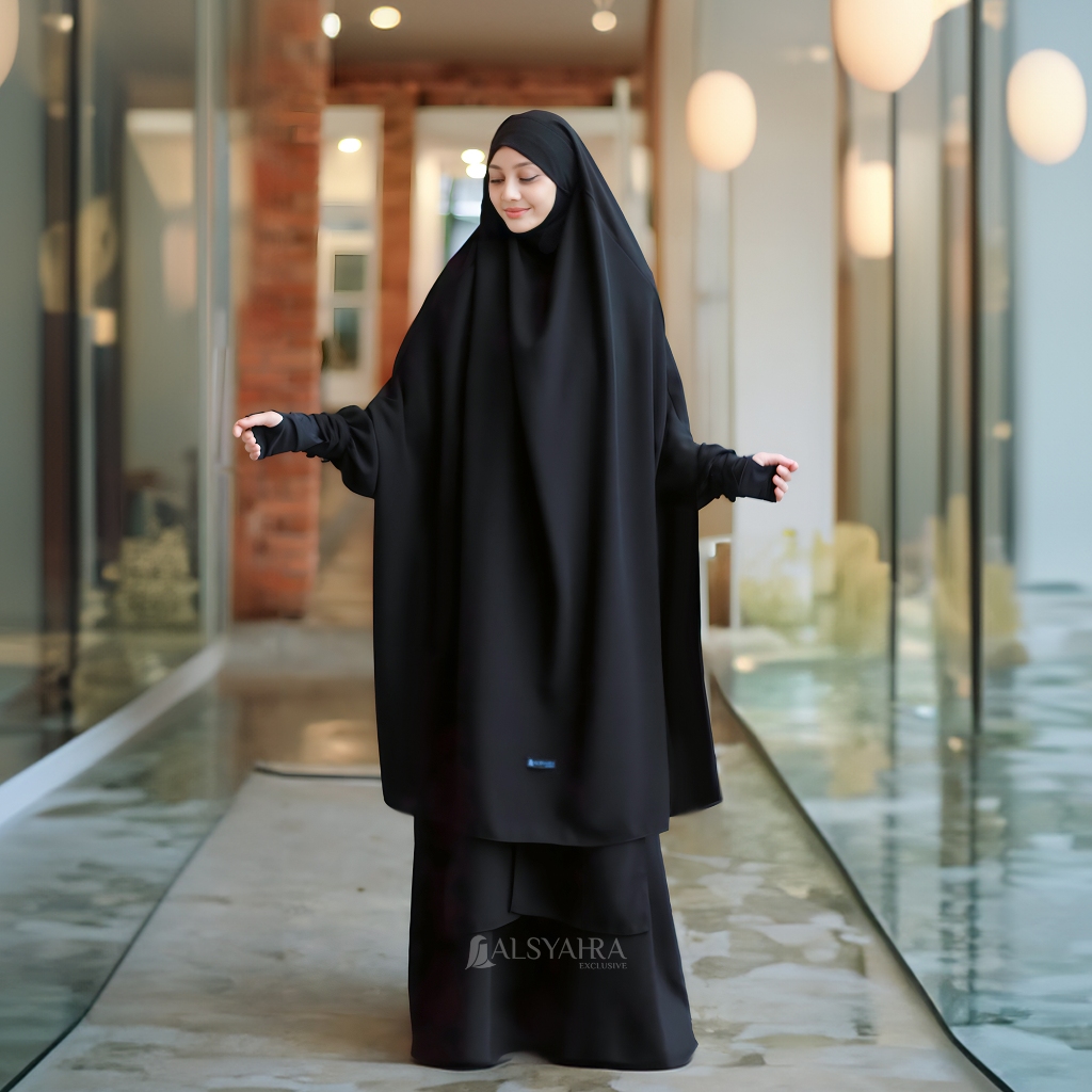 Alsyahra Exclusive - French Khimar Bandana Syari Khadijah Handsplit Jetblack