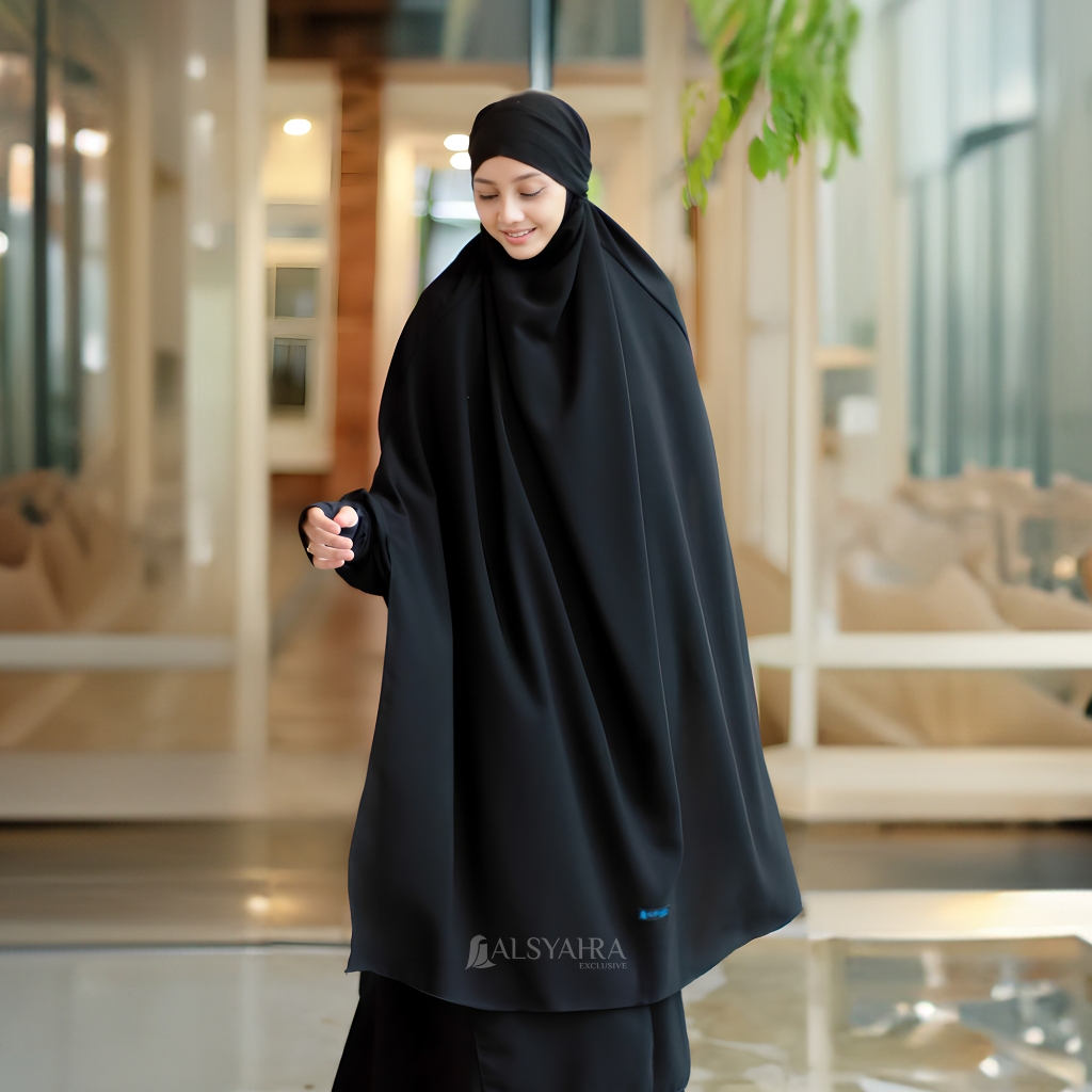 Alsyahra Exclusive - French Khimar Bandana Syari Khadijah Handsplit Jetblack