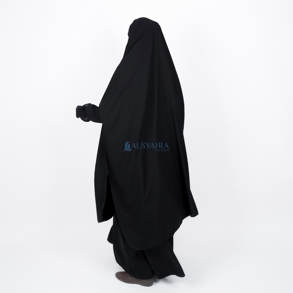 Alsyahra Exclusive - French Khimar Bandana Syari Khadijah Handsplit Jetblack