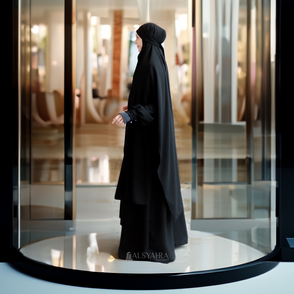 Alsyahra Exclusive - French Khimar Bandana Syari Khadijah Handsplit Jetblack
