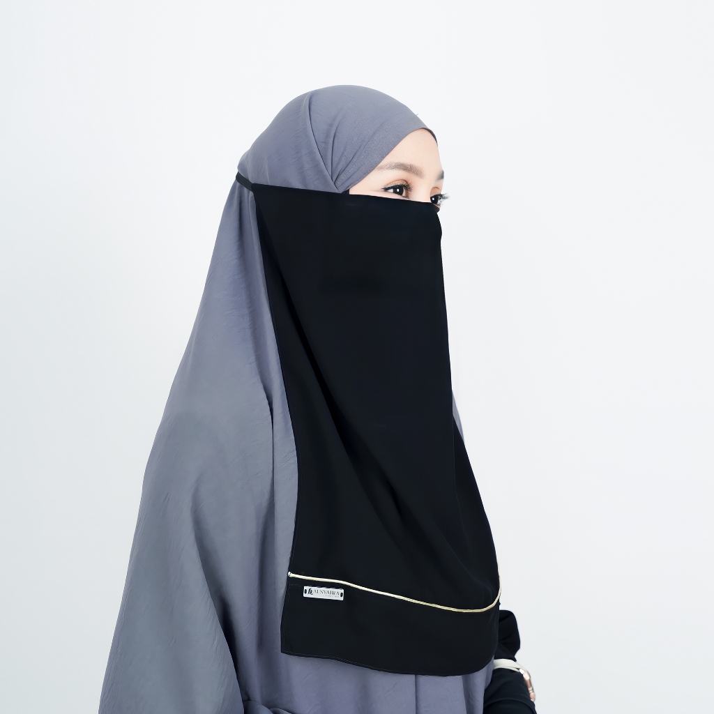 Alsyahra Exclusive - Cadar Tali Karet List Gold Sifon Silk Jetblack Arab