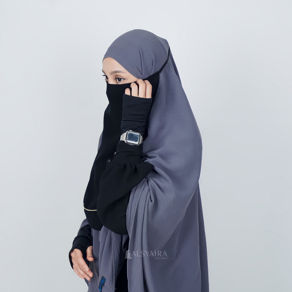 Alsyahra Exclusive - Cadar Tali Karet List Gold Sifon Silk Jetblack Arab