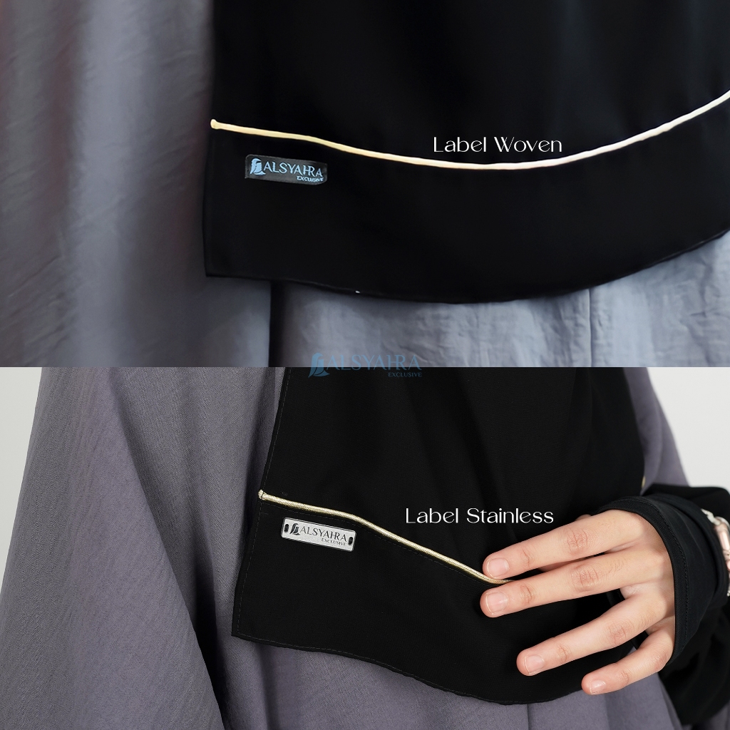 Alsyahra Exclusive - Cadar Tali Karet List Gold Sifon Silk Jetblack Arab