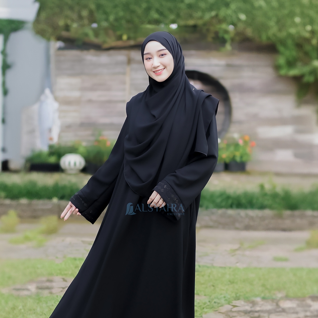 Alsyahra Exclusive - Pashmina Meleyot Luxe Aesthetic Hijab Syari Jetblack