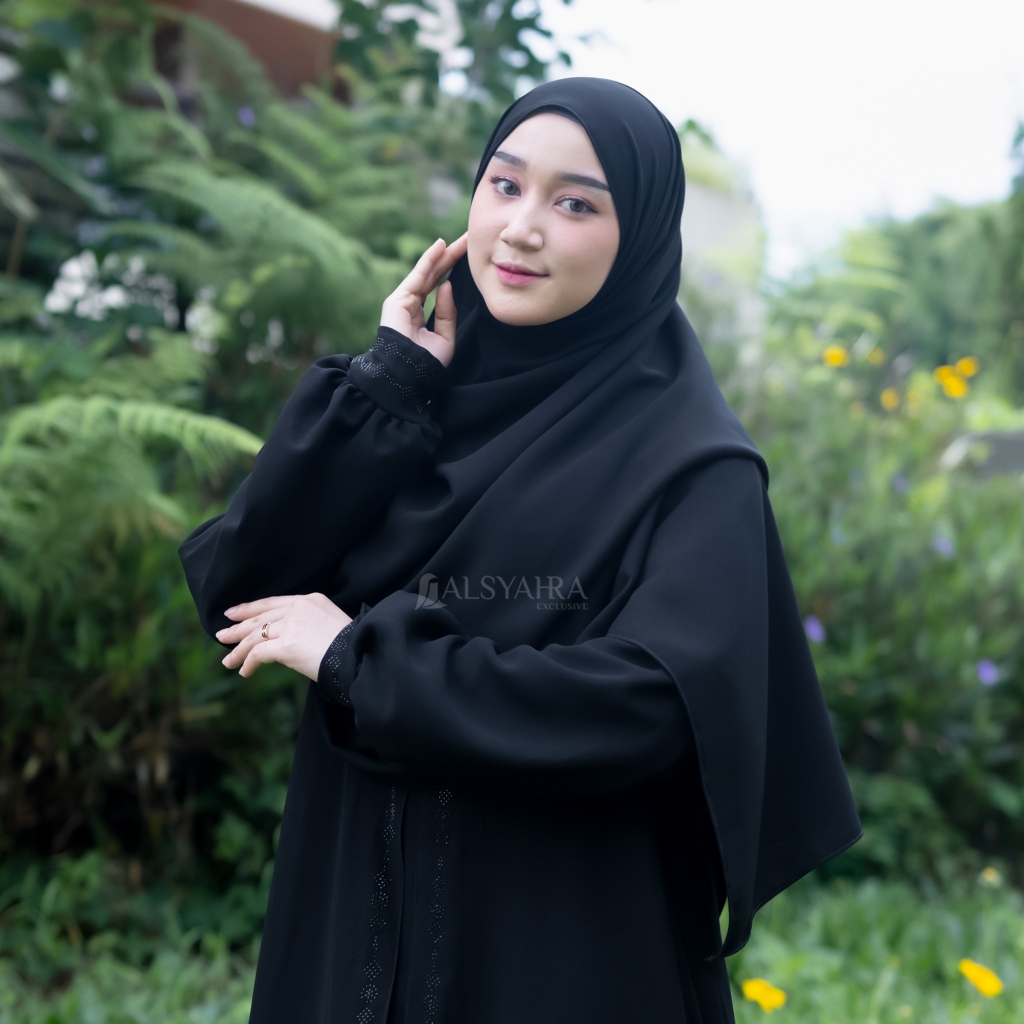 Alsyahra Exclusive - Pashmina Meleyot Luxe Aesthetic Hijab Syari Jetblack
