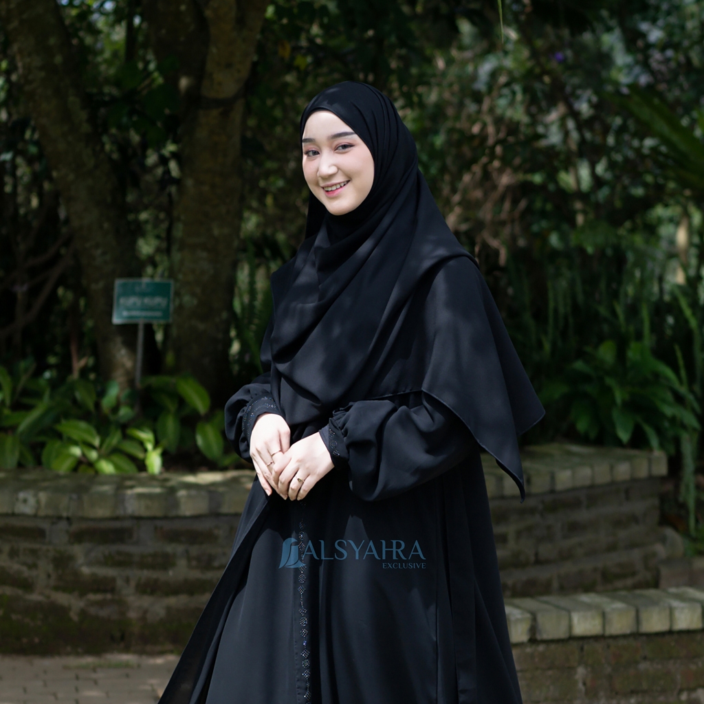Alsyahra Exclusive - Pashmina Meleyot Luxe Aesthetic Hijab Syari Jetblack