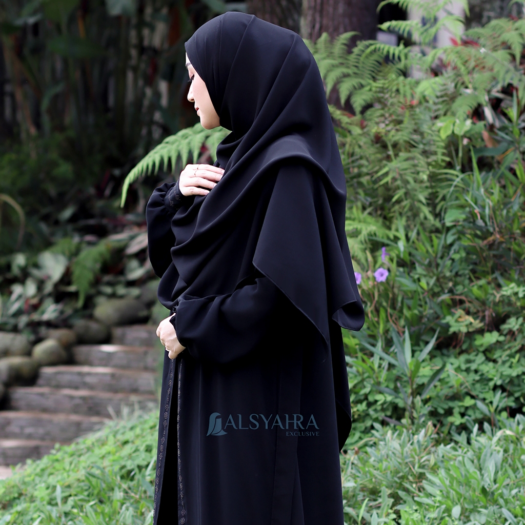 Alsyahra Exclusive - Pashmina Meleyot Luxe Aesthetic Hijab Syari Jetblack