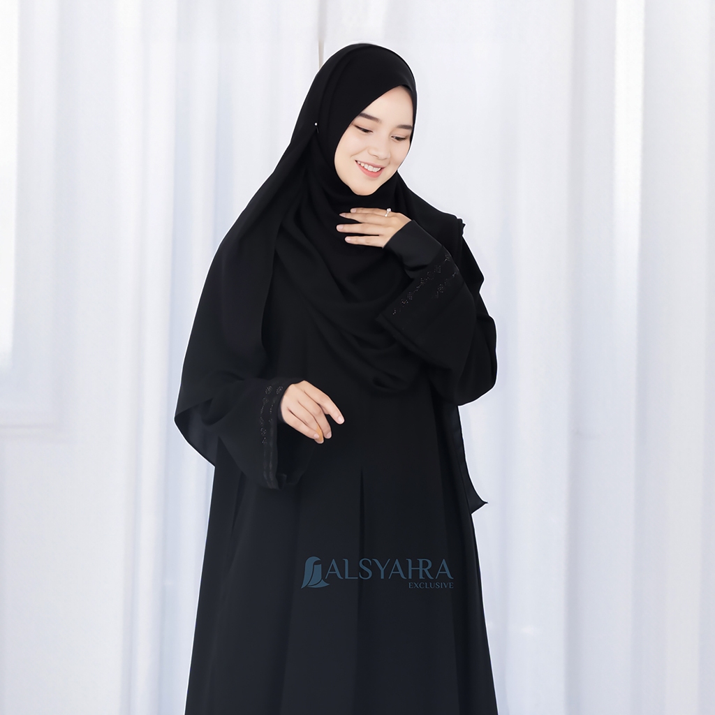 Alsyahra Exclusive - Pashmina Meleyot Luxe Aesthetic Hijab Syari Jetblack