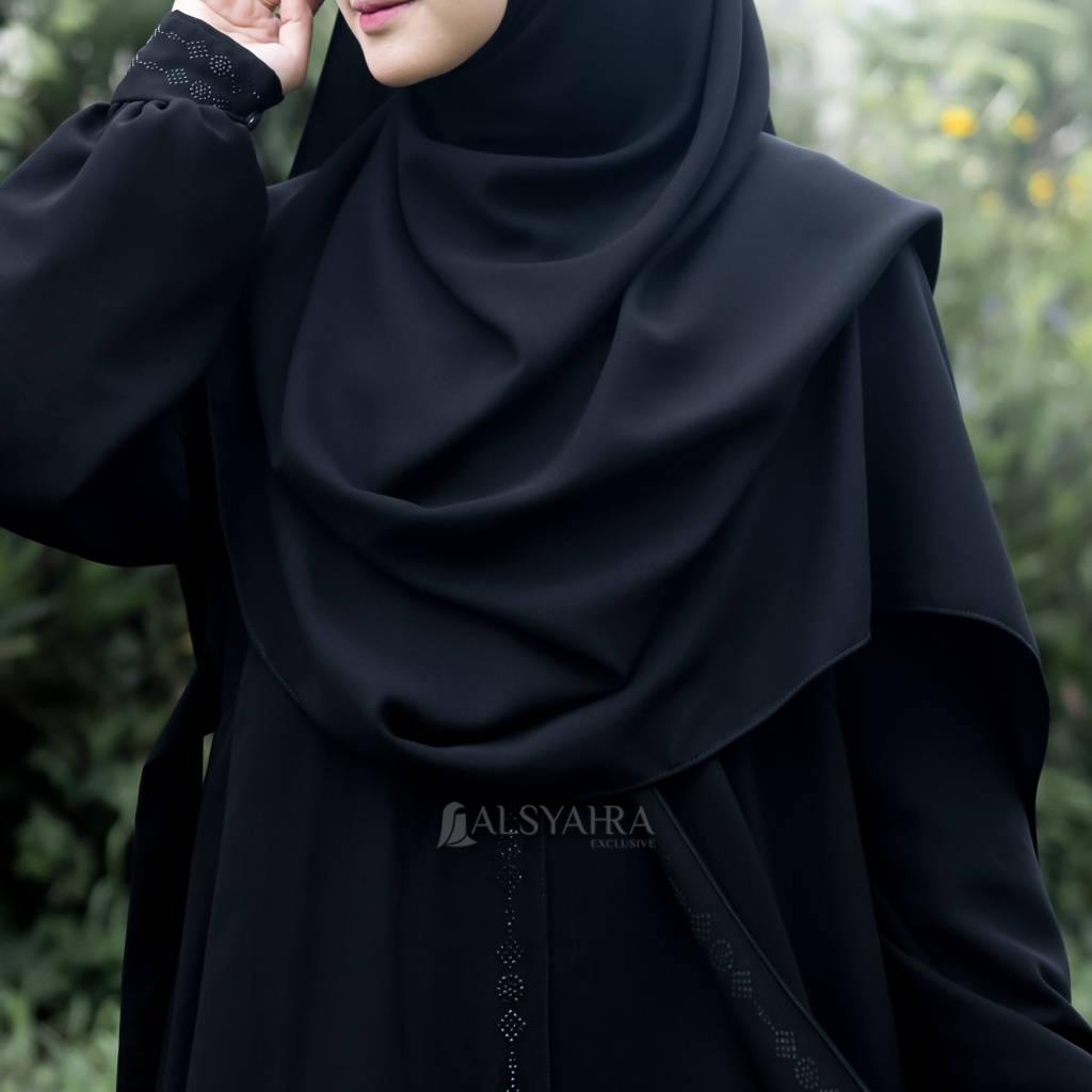 Alsyahra Exclusive - Pashmina Meleyot Luxe Aesthetic Hijab Syari Jetblack