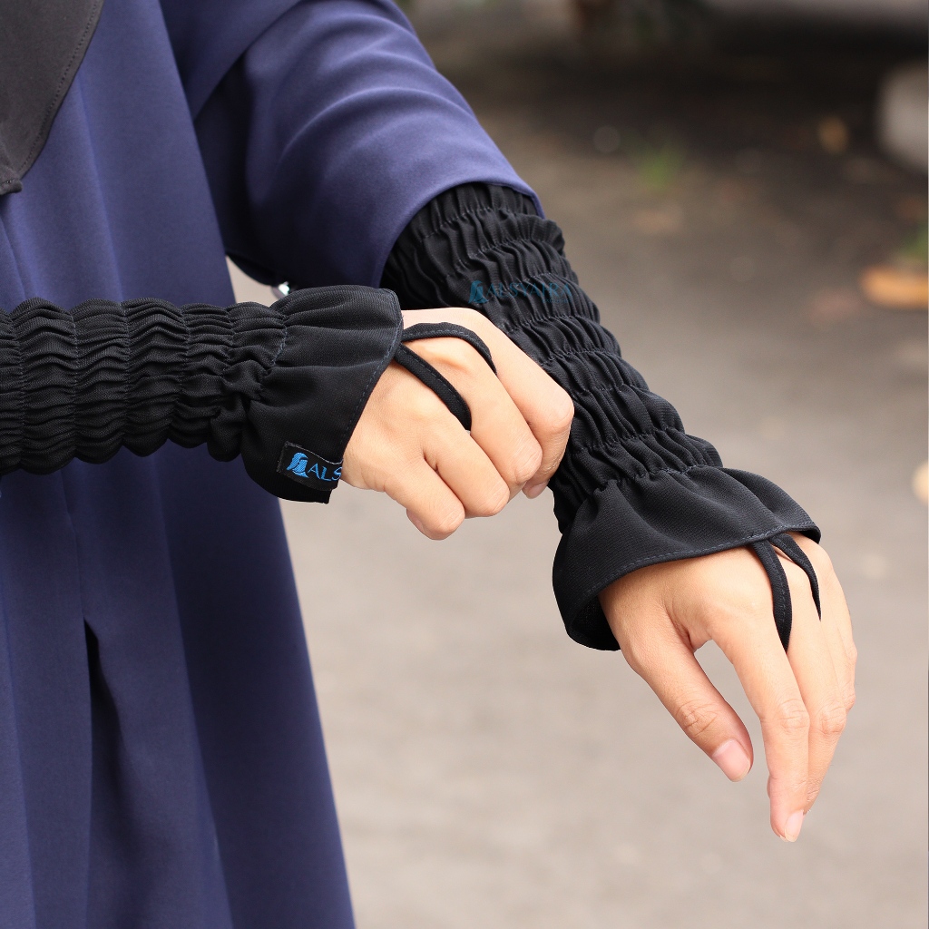 Alsyahra Exclusive - Handsock Eidelina Wrinkle Jetblack Manset Muslimah
