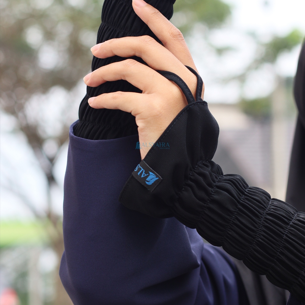 Alsyahra Exclusive - Handsock Eidelina Wrinkle Jetblack Manset Muslimah
