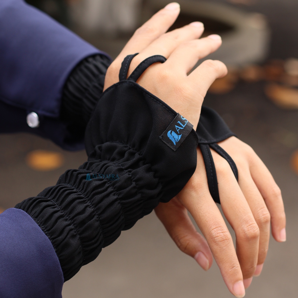 Alsyahra Exclusive - Handsock Eidelina Wrinkle Jetblack Manset Muslimah