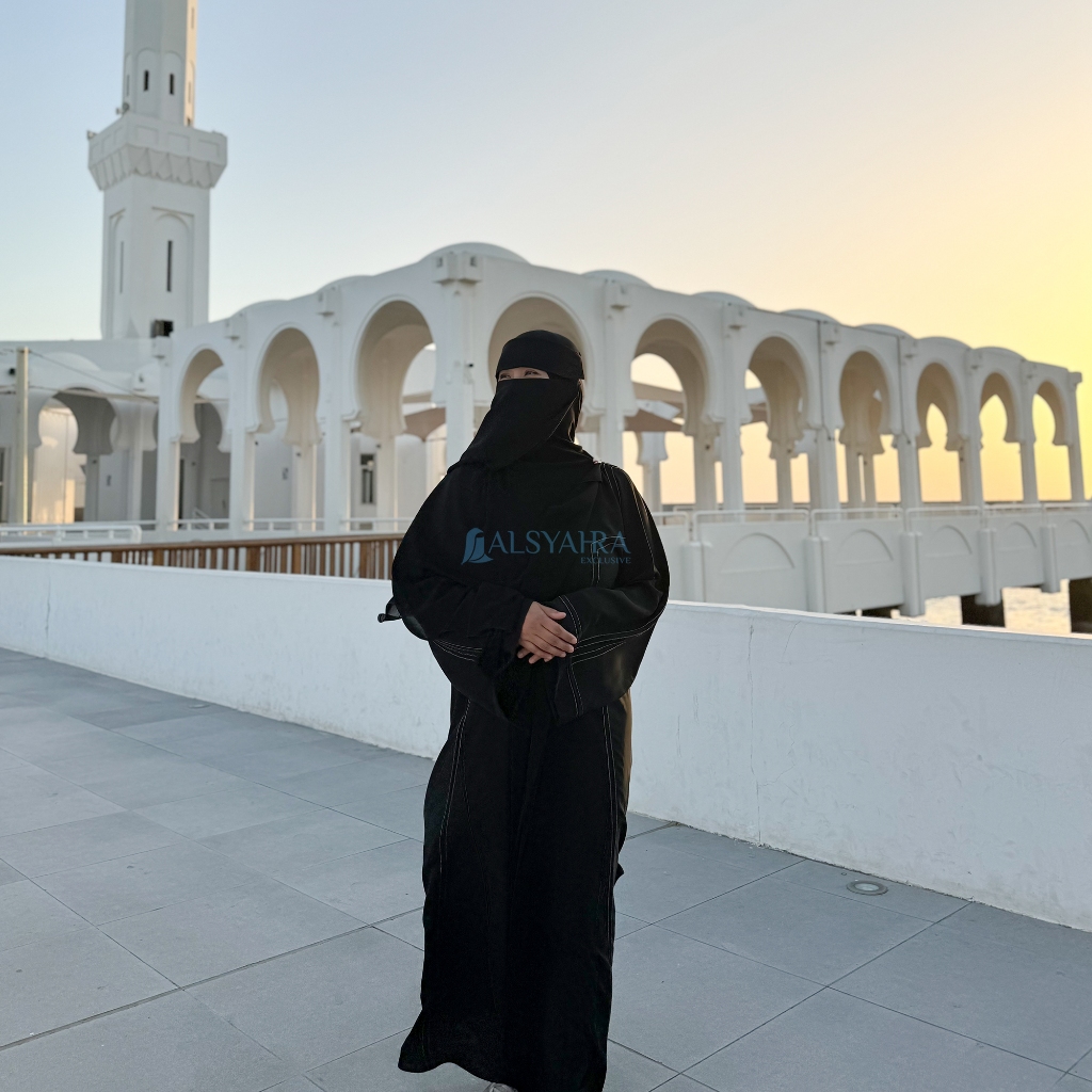 Alsyahra Exclusive - Niqab Poni Style Saudi Sifon Silk Jetblack Arab