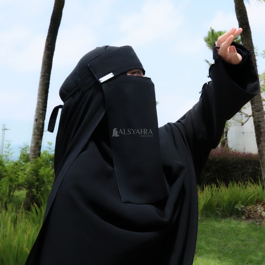 Alsyahra Exclusive - Niqab Poni Style Saudi Sifon Silk Jetblack Arab