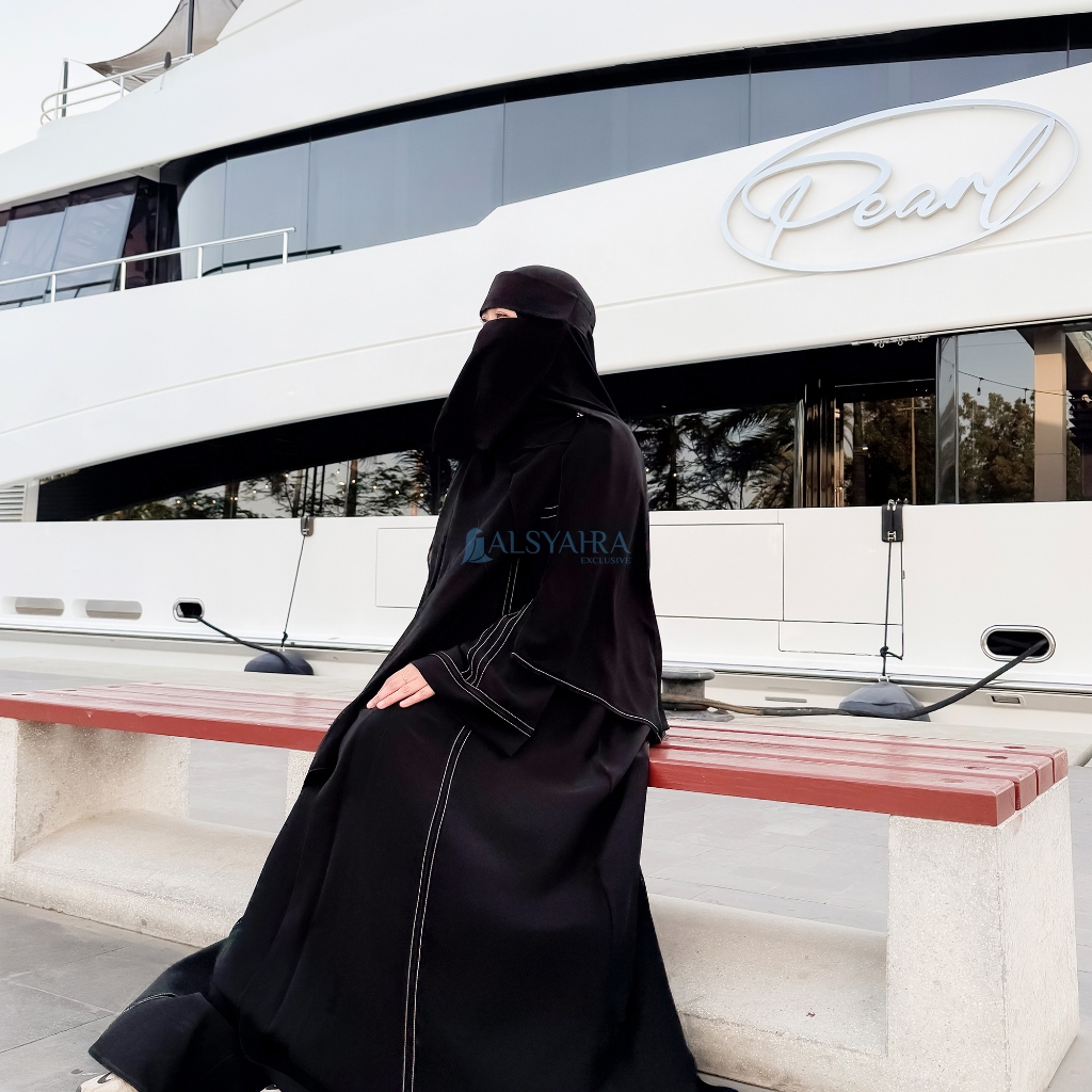 Alsyahra Exclusive - Niqab Poni Style Saudi Sifon Silk Jetblack Arab
