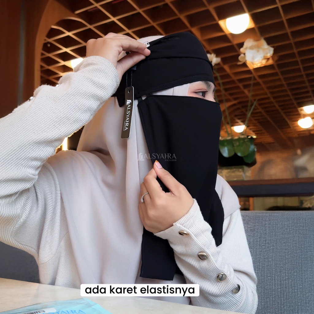 Alsyahra Exclusive - Niqab Poni Style Saudi Sifon Silk Jetblack Arab
