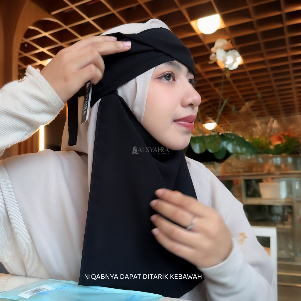 Alsyahra Exclusive - Niqab Poni Style Saudi Sifon Silk Jetblack Arab