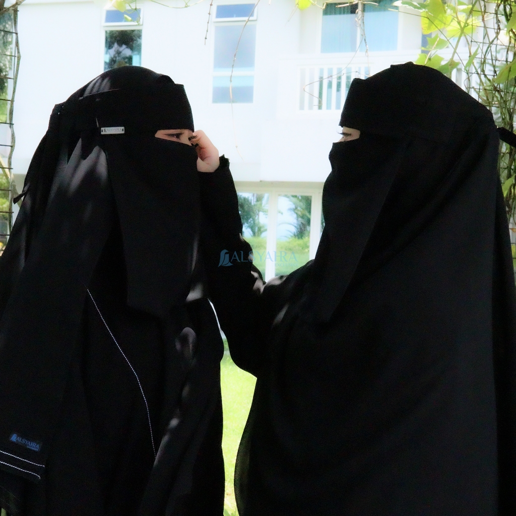 Alsyahra Exclusive - Niqab Poni Style Saudi Sifon Silk Jetblack Arab