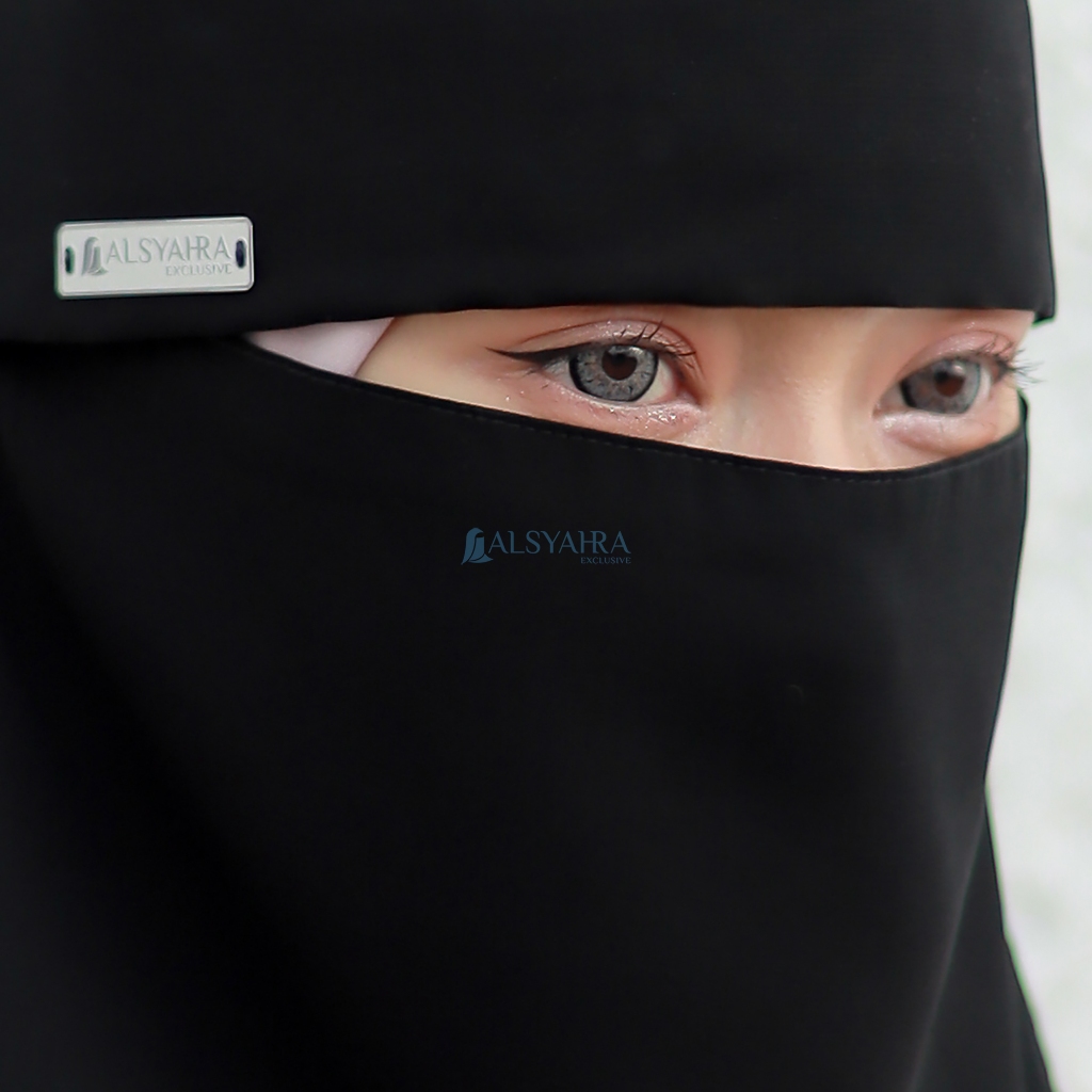Alsyahra Exclusive - Niqab Poni Style Saudi Sifon Silk Jetblack Arab