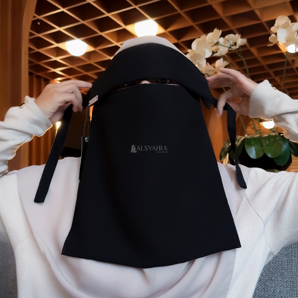 Alsyahra Exclusive - Niqab Poni Style Saudi Sifon Silk Jetblack Arab