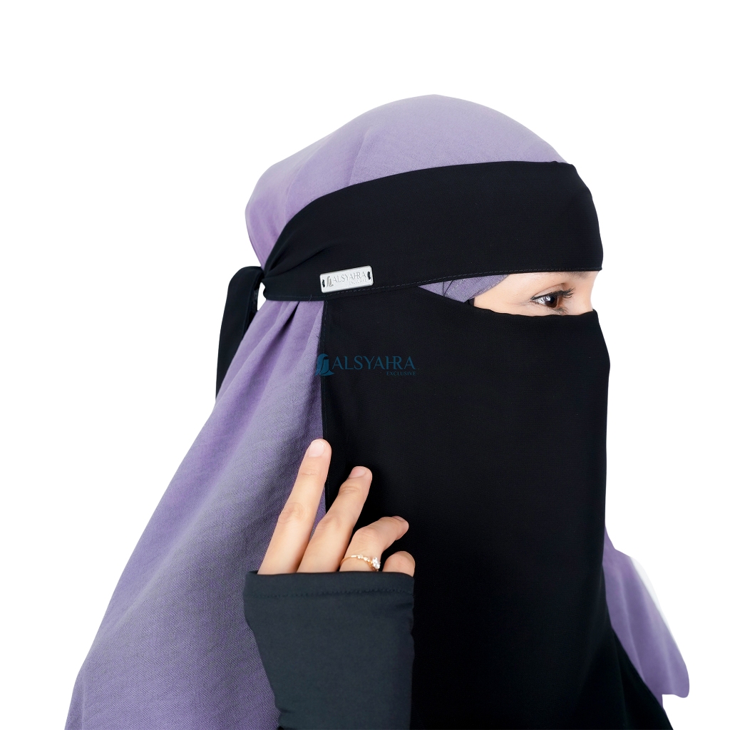 Alsyahra Exclusive - Niqab Bandana List Gold Sifon Silk Jetblack Arab