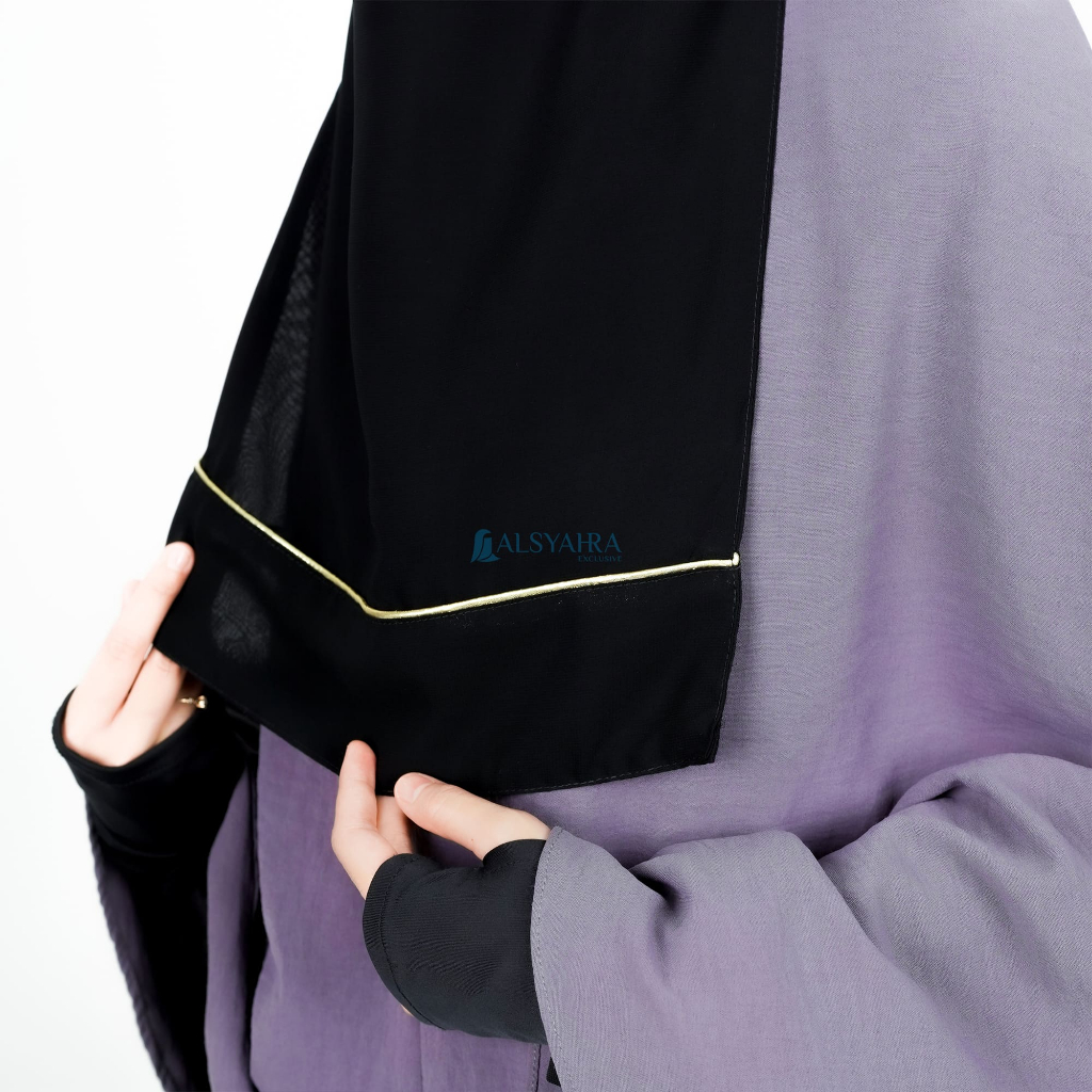 Alsyahra Exclusive - Niqab Bandana List Gold Sifon Silk Jetblack Arab