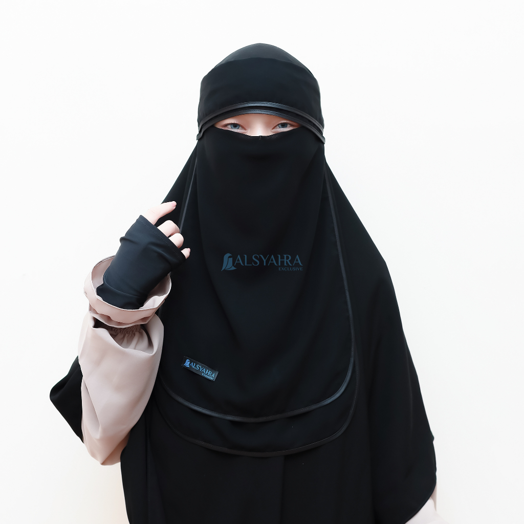 Alsyahra Exclusive - Niqab Poni 2 Layer Bisban Hijrah Sifon Silk Jetblack Arab
