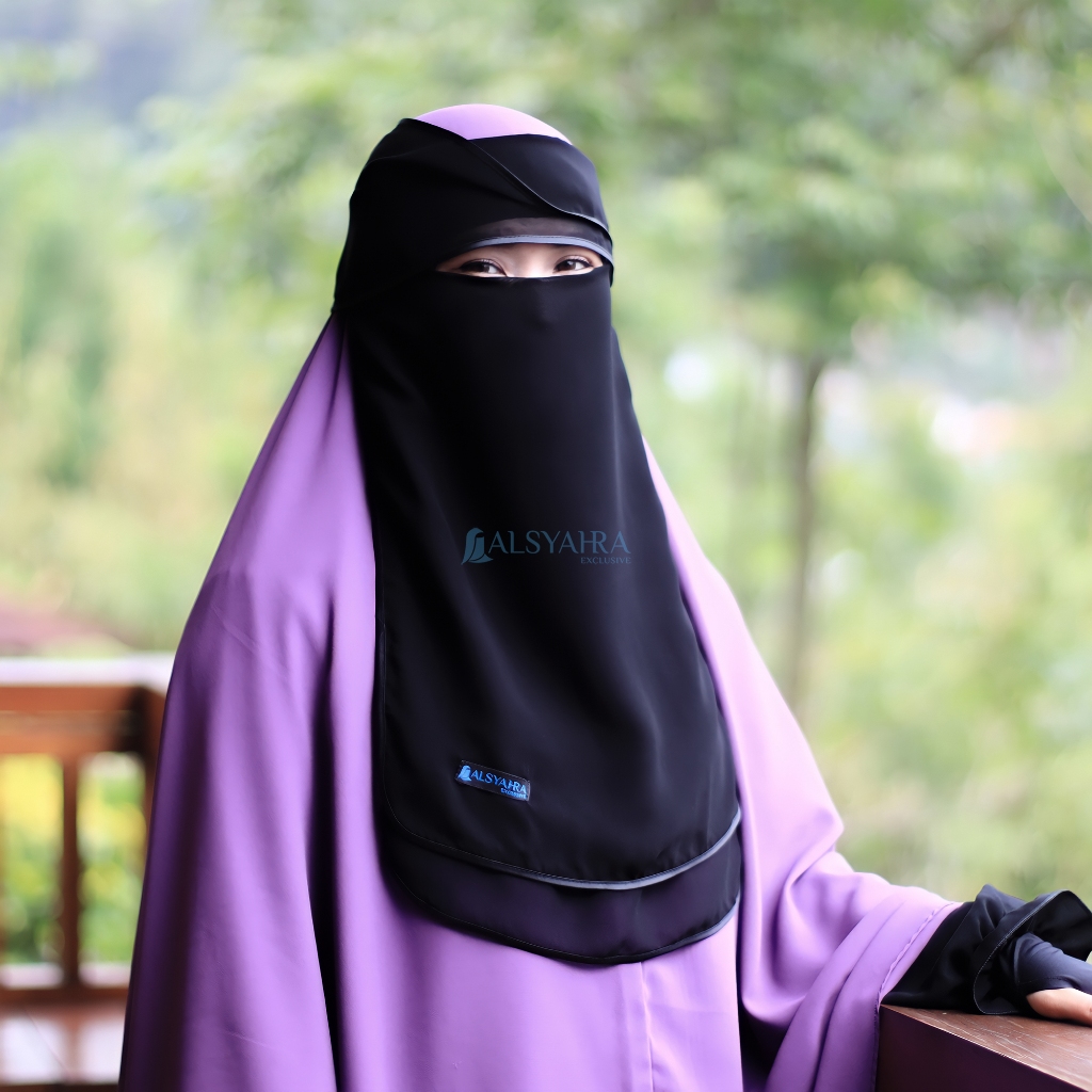 Alsyahra Exclusive - Niqab Poni 2 Layer Bisban Hijrah Sifon Silk Jetblack Arab