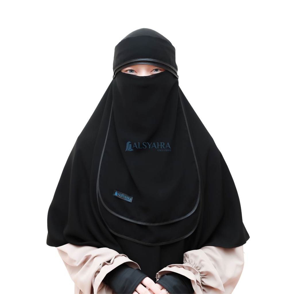 Alsyahra Exclusive - Niqab Poni 2 Layer Bisban Hijrah Sifon Silk Jetblack Arab