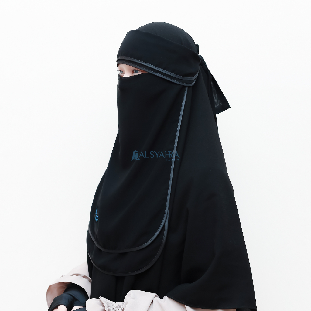 Alsyahra Exclusive - Niqab Poni 2 Layer Bisban Hijrah Sifon Silk Jetblack Arab