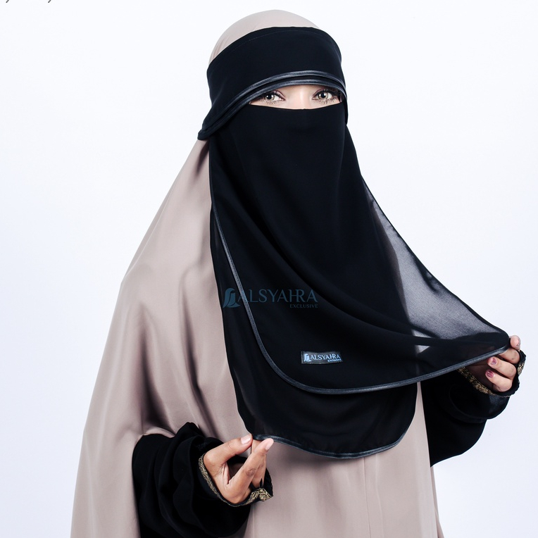 Alsyahra Exclusive - Niqab Poni 2 Layer Bisban Hijrah Sifon Silk Jetblack Arab