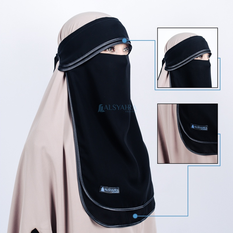 Alsyahra Exclusive - Niqab Poni 2 Layer Bisban Hijrah Sifon Silk Jetblack Arab