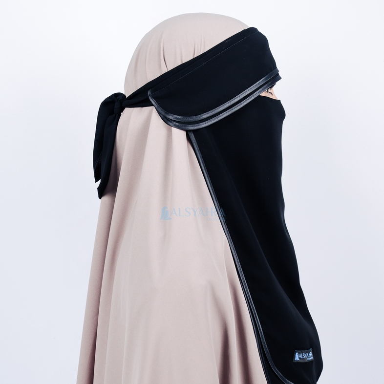 Alsyahra Exclusive - Niqab Poni 2 Layer Bisban Hijrah Sifon Silk Jetblack Arab
