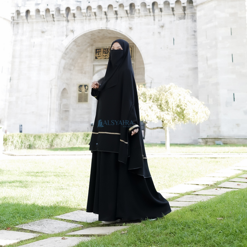 Alsyahra Exclusive - Set Khimar Syari Handsplit Kiswah Bisban Cadar Tali Soft Jetblack