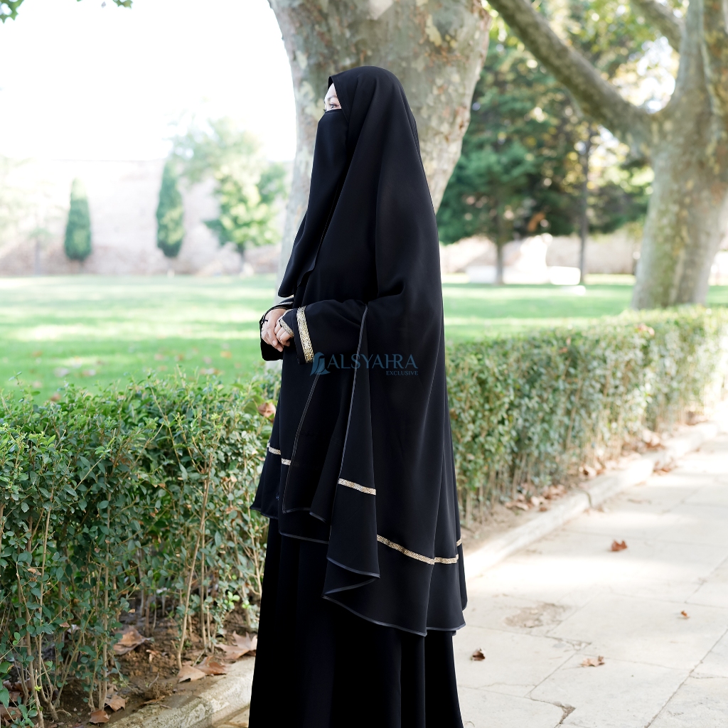 Alsyahra Exclusive - Set Khimar Syari Handsplit Kiswah Bisban Cadar Tali Soft Jetblack
