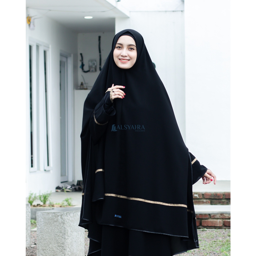 Alsyahra Exclusive - Set Khimar Syari Handsplit Kiswah Bisban Cadar Tali Soft Jetblack