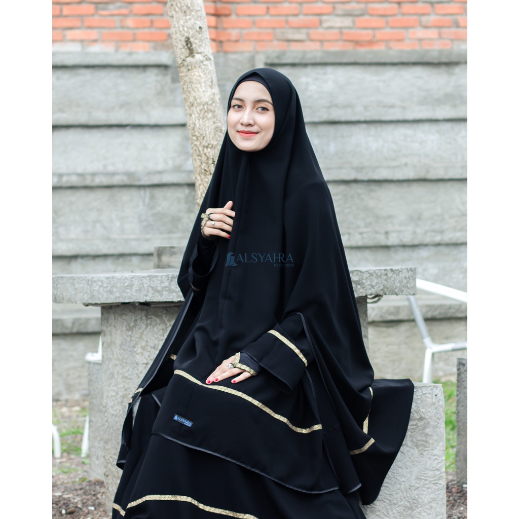 Alsyahra Exclusive - Set Khimar Syari Handsplit Kiswah Bisban Cadar Tali Soft Jetblack
