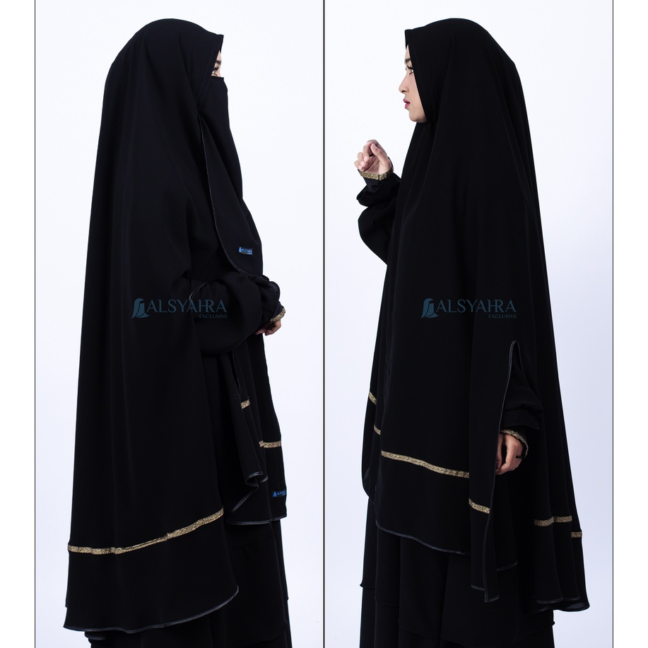 Alsyahra Exclusive - Set Khimar Syari Handsplit Kiswah Bisban Cadar Tali Soft Jetblack